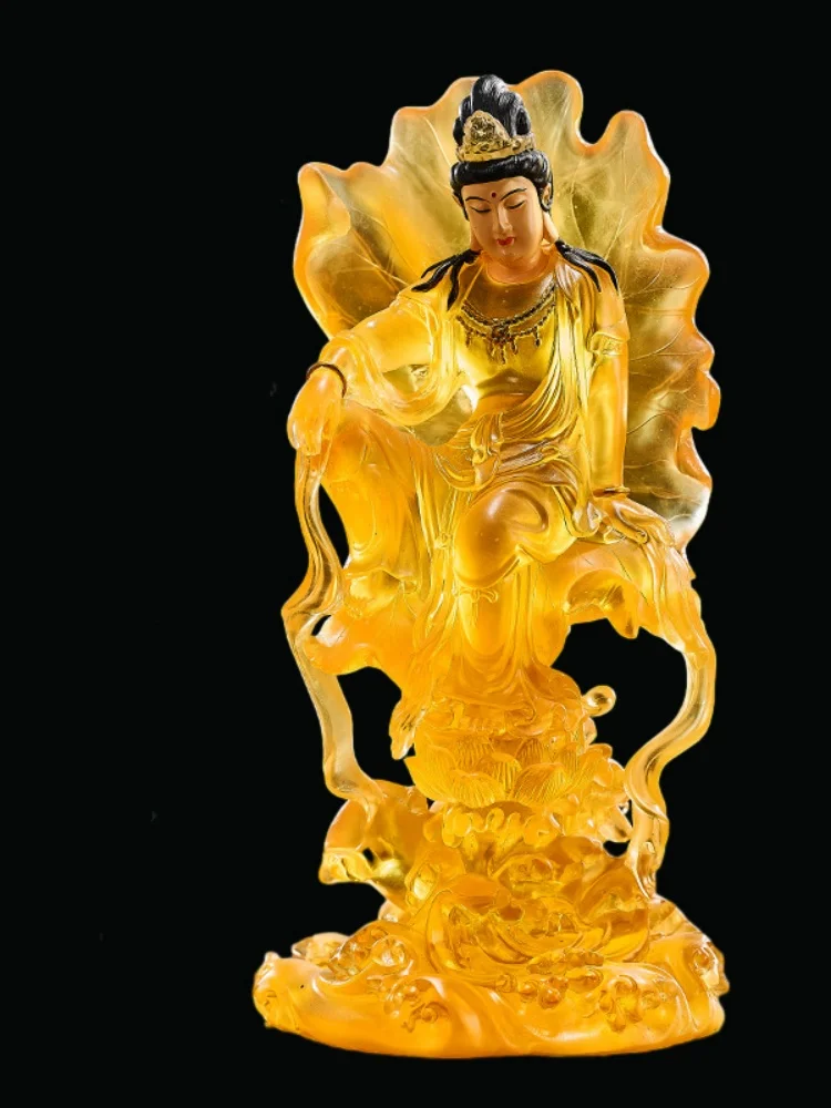 Guanyin Water Glass Buddha Ornament Home Buddhist Hall Offering Sea Water Lotus Leaves Sitting in Lotus Guanyin Crafts Statue