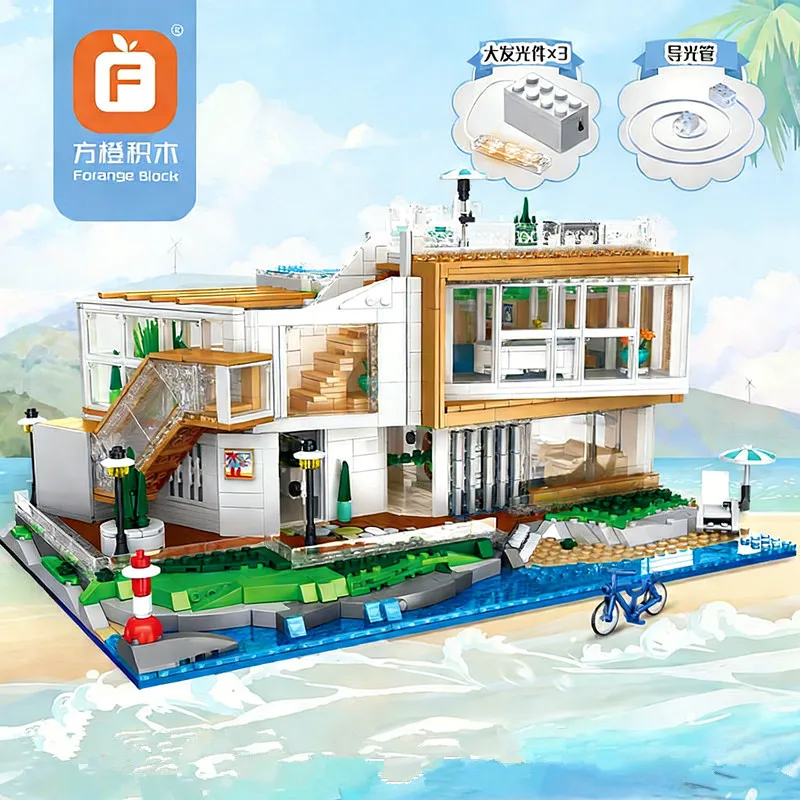 

Seaside Villa Building Blocks Set, City Street View Architecture Model, Creative Birthday Gift Toy for Kids