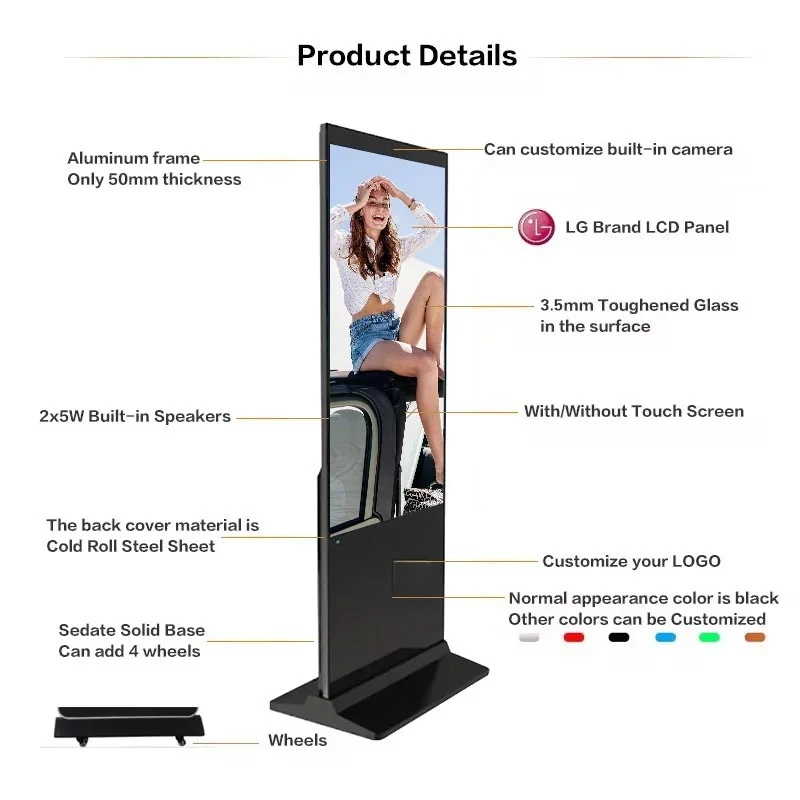 43 49 55 65 75 85 Polegada tela de toque lcd de alta definição piso totem display sinalização quiosque publicidade para loja varejo