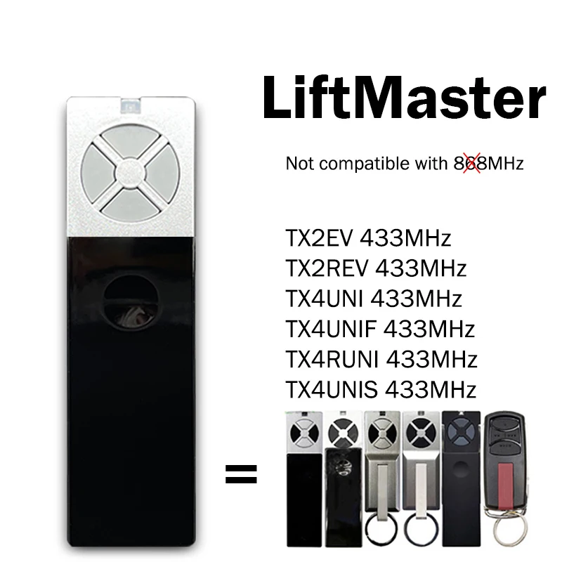 

Пульт дистанционного управления LiftMaster 433 МГц TX2EV TX2REV TX4UNI TX4UNIF TX4RUNI TX4UNIS Пульт дистанционного управления гаражными воротами Электрический открыватель ворот