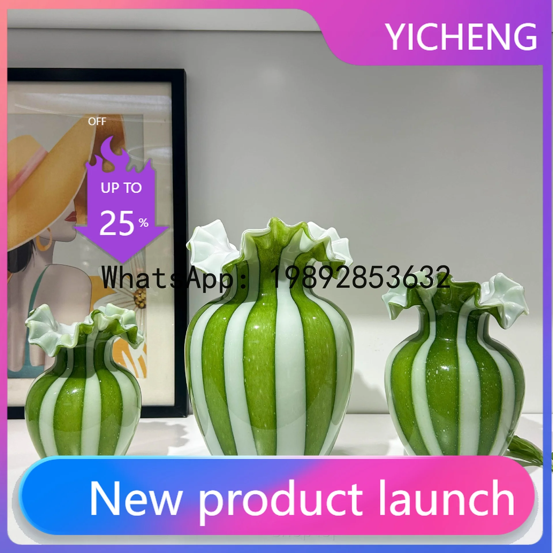 

Striped Glass Vase Vintage Wavy Edge Flower Vase Floral Arrangement Accessories Flower Pot Terrarium Room Decoration Accessories