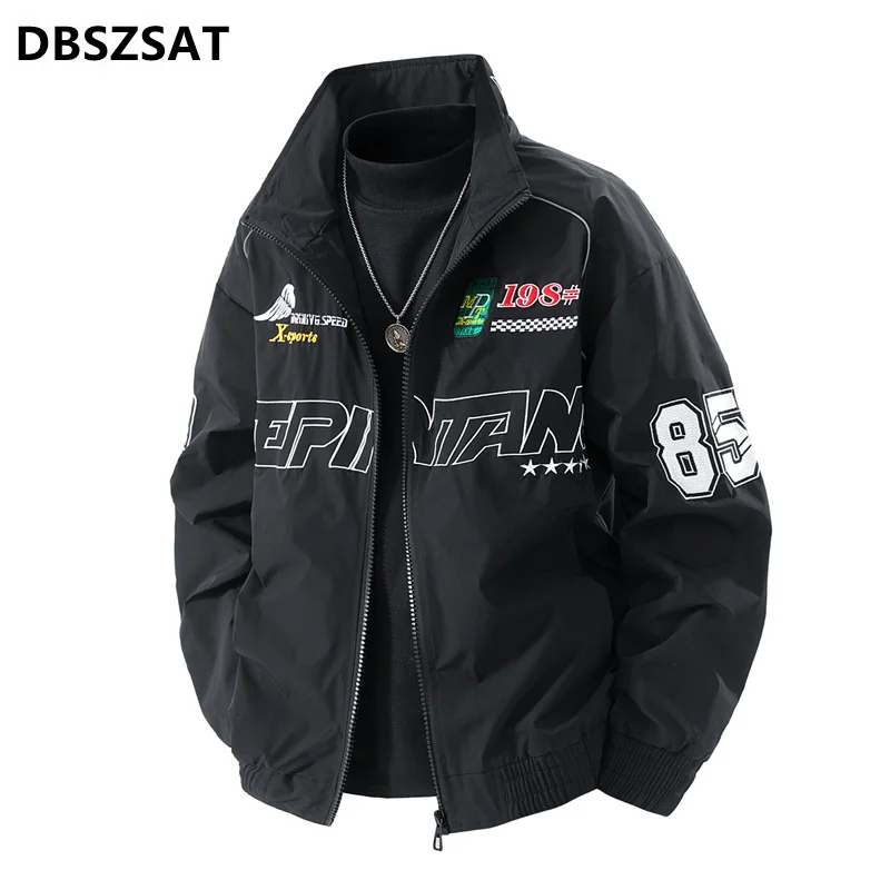 2027  Autumn Fashion Stand Collar Men Tops New Simplicity Versatile Comfort Jacket Outdoors Loose Casual Windproof Letter Coat