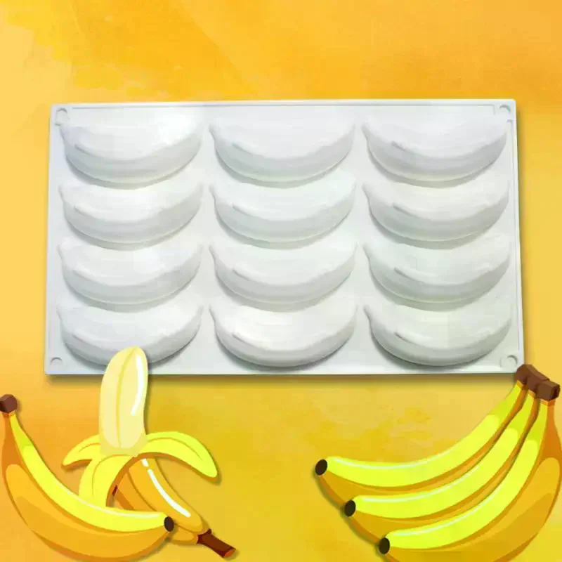 12 Cells Banana Design Food Grade Silicone Cake Molds Fruit Mousse Cake Mould Dessert Baking Tools Kitchen Bakeware