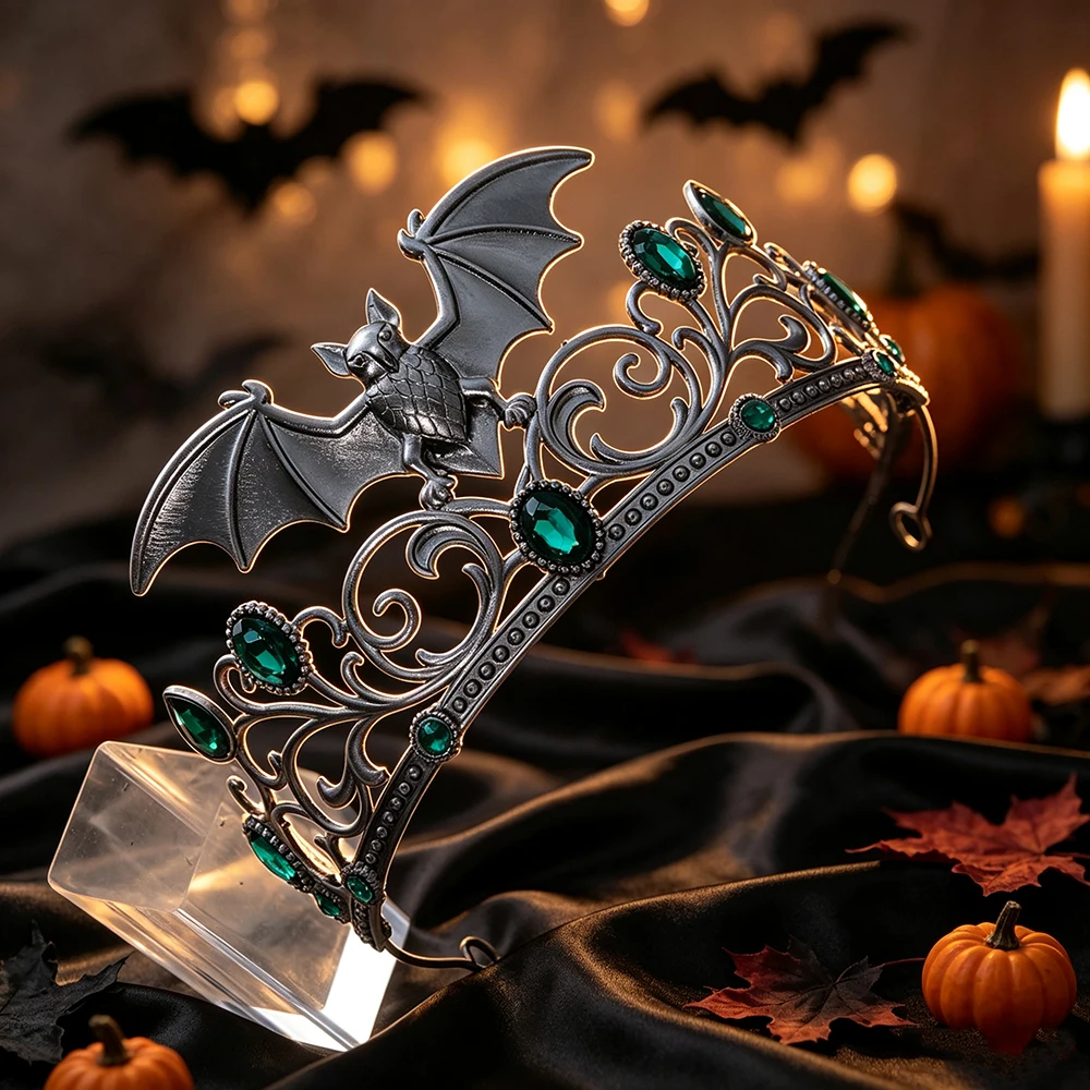1pc Gothic Dark Bat Tiara Crown Vintage Metal Witch Headband Halloween Cosplay Evening Masquerade Hair Accessories for Women