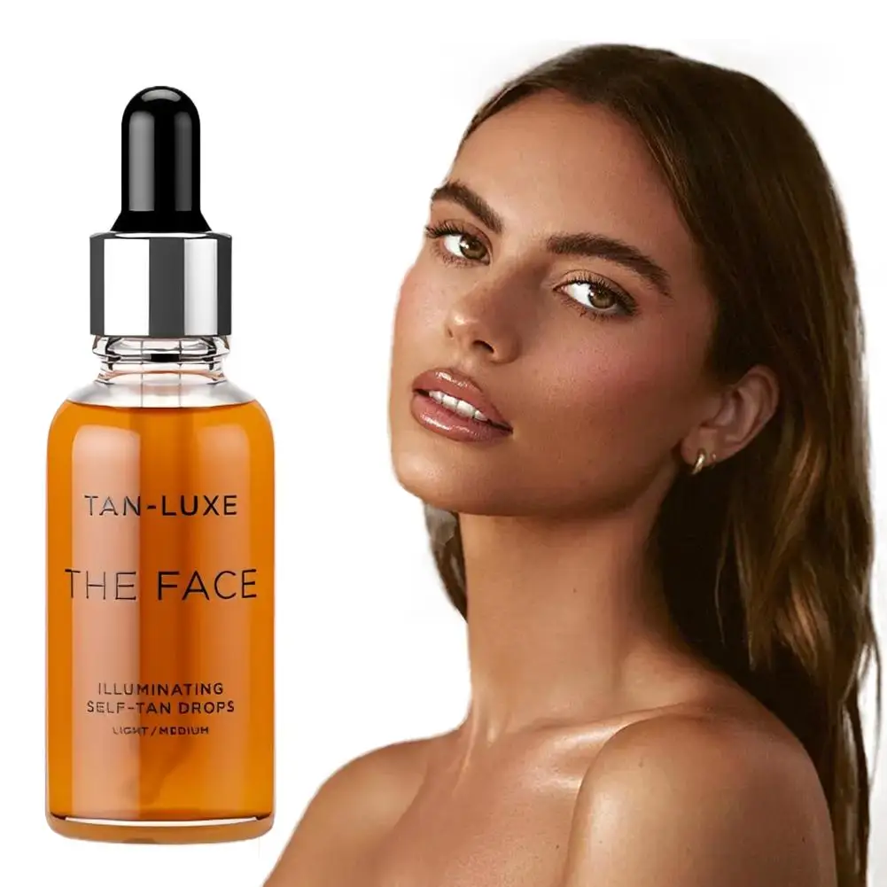 TAN-LUXE Gotas Autobronceadoras Iluminadoras para el Rostro 10ml – Suero Bronceador Natural de Acción Rápida, Hidratante y con Brillo Uniforme para Piel Clara/Media