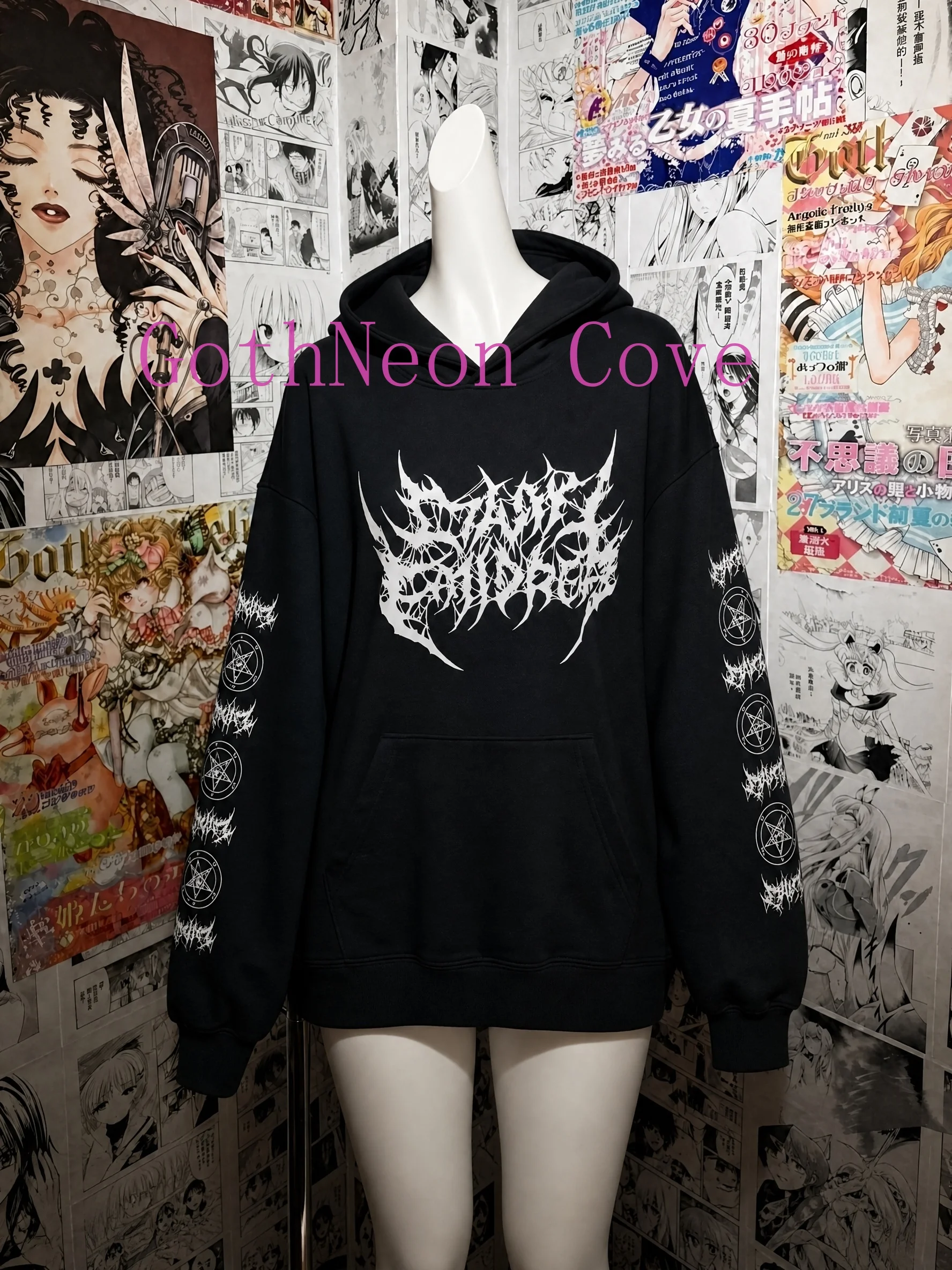 Autumn Japanese Dark Gothic Hooded Coat Women Print Design Loose Subculture Coat Vintage Y2K Street Style Sweatshirt Jirai Kei