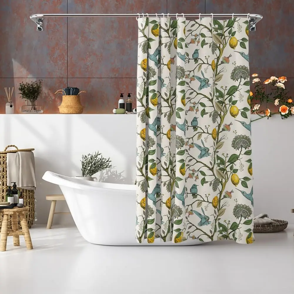 1 piece lemon shower curtain fruit shower curtain hummingbird lemon summer fresh fruit flower branch berry natural fun