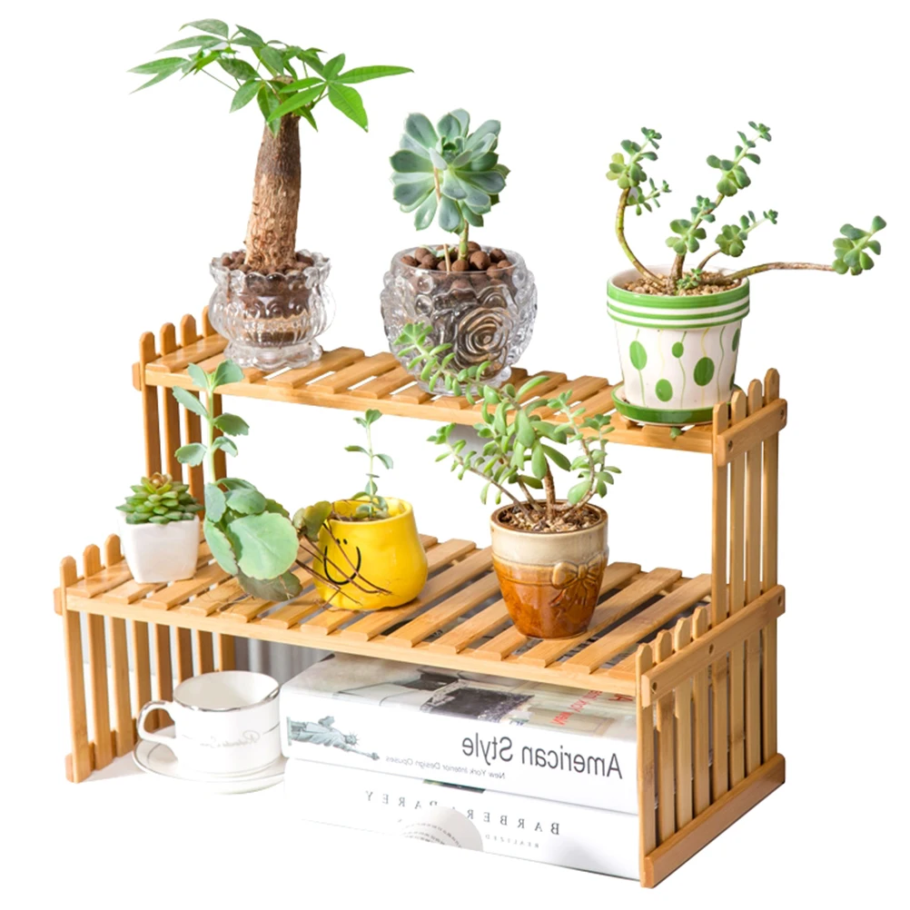 

Bamboo Plant Wood Flower Shelf Heavy Duty Display Rack Home Decor Balcony Premium Quality Sturdy Durability Plant Pot Holder
