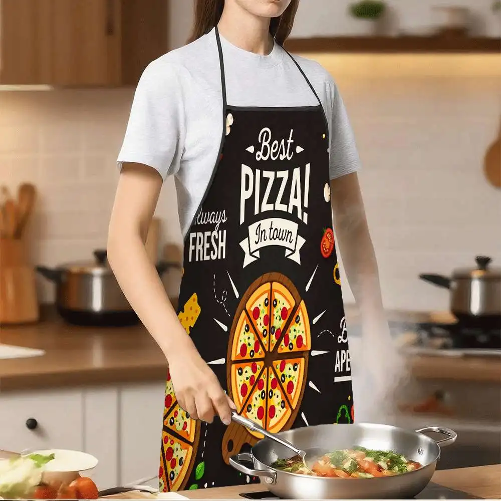 Best Pizza In Town Apron - Fresh Italian Food Graphic Linen Bib for Chef Cooking Baking Kitchen Gift