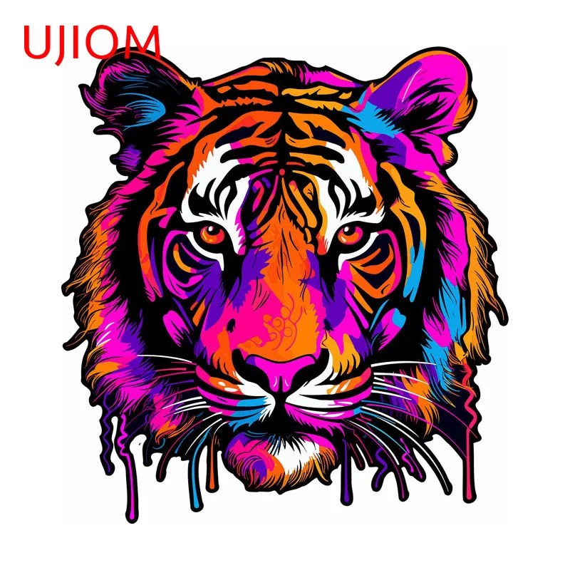 UJIOM Neon Lion Head Wall Sticker Fashion Occlusion Scratch JDM Wild Animal Art Decal Suitable For Guitar Skateboard Surfboard
