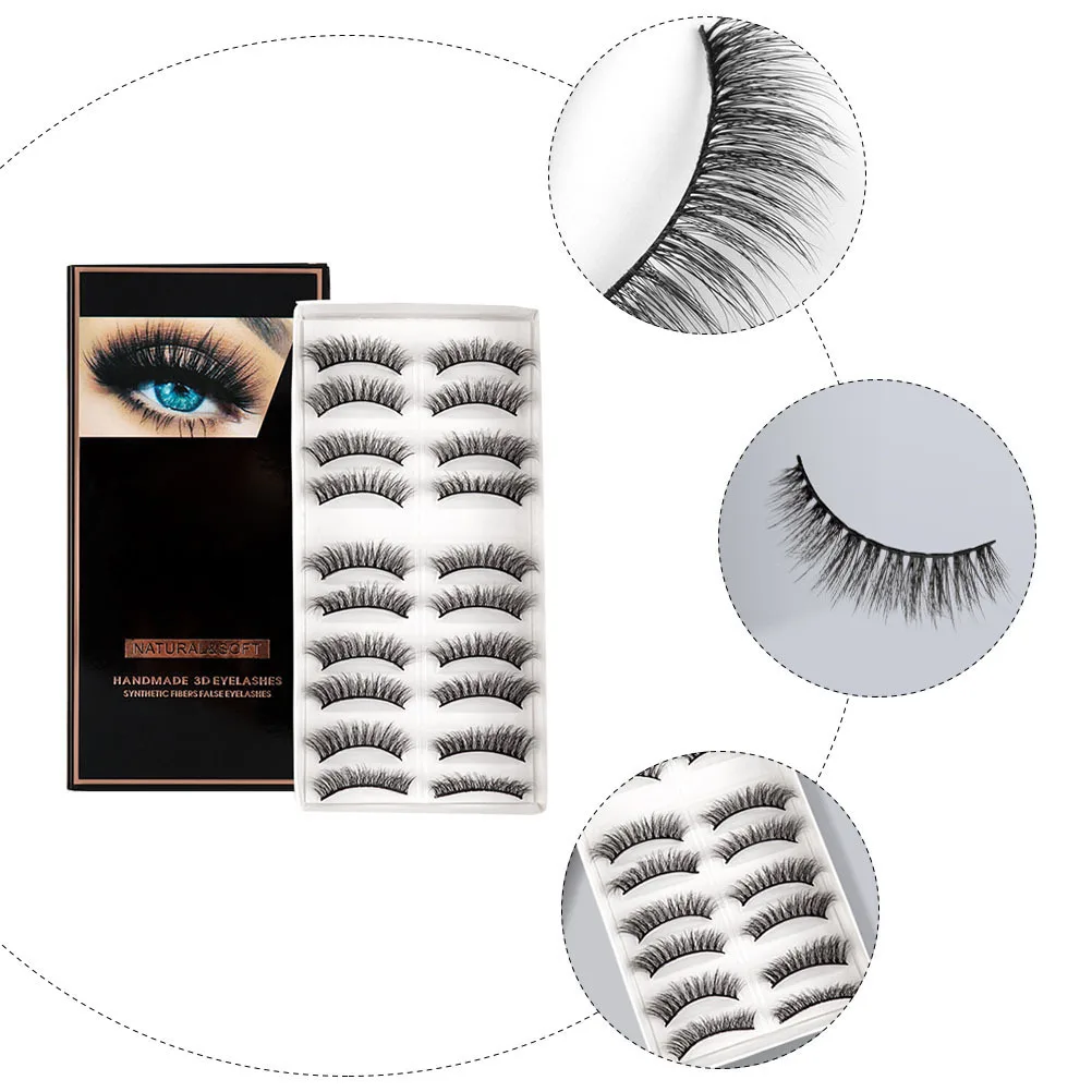 10 paia di ciglia finte set ciglia in fibra riccia naturale 3D ciglia finte dense riutilizzabili per un aspetto oculare migliorato