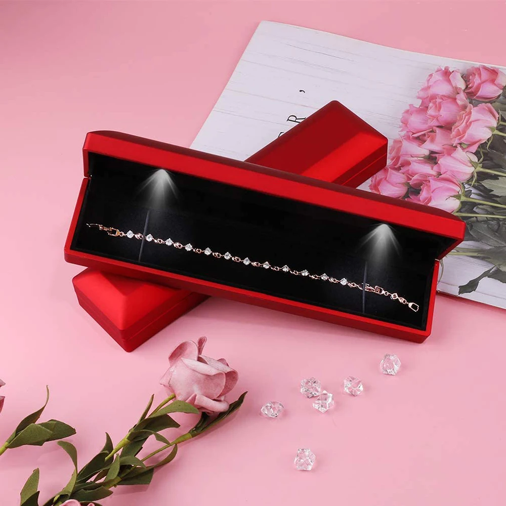 Led Light Necklace Bracelet Display Case Storage Royal Blue Jewelry Gift Box Pendant Boxes For Small Business Packaging Bulk