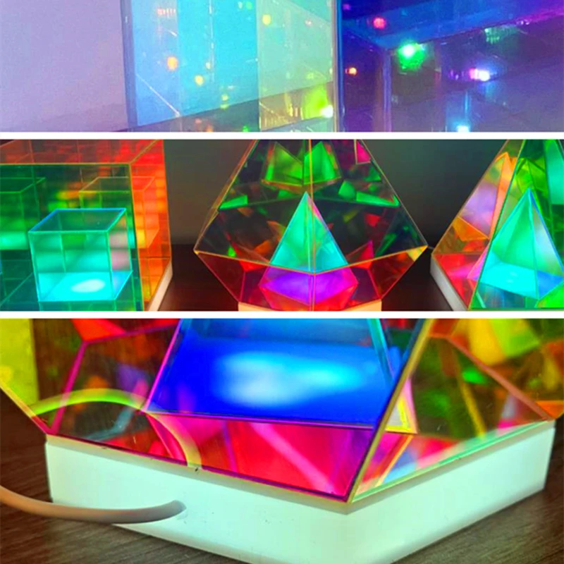 LED 3D Pyramid Cube Night Light USB Color Dimming Ambient Light Living Room Bedroom Bedside Decorative Table Lamp Birthday GifT