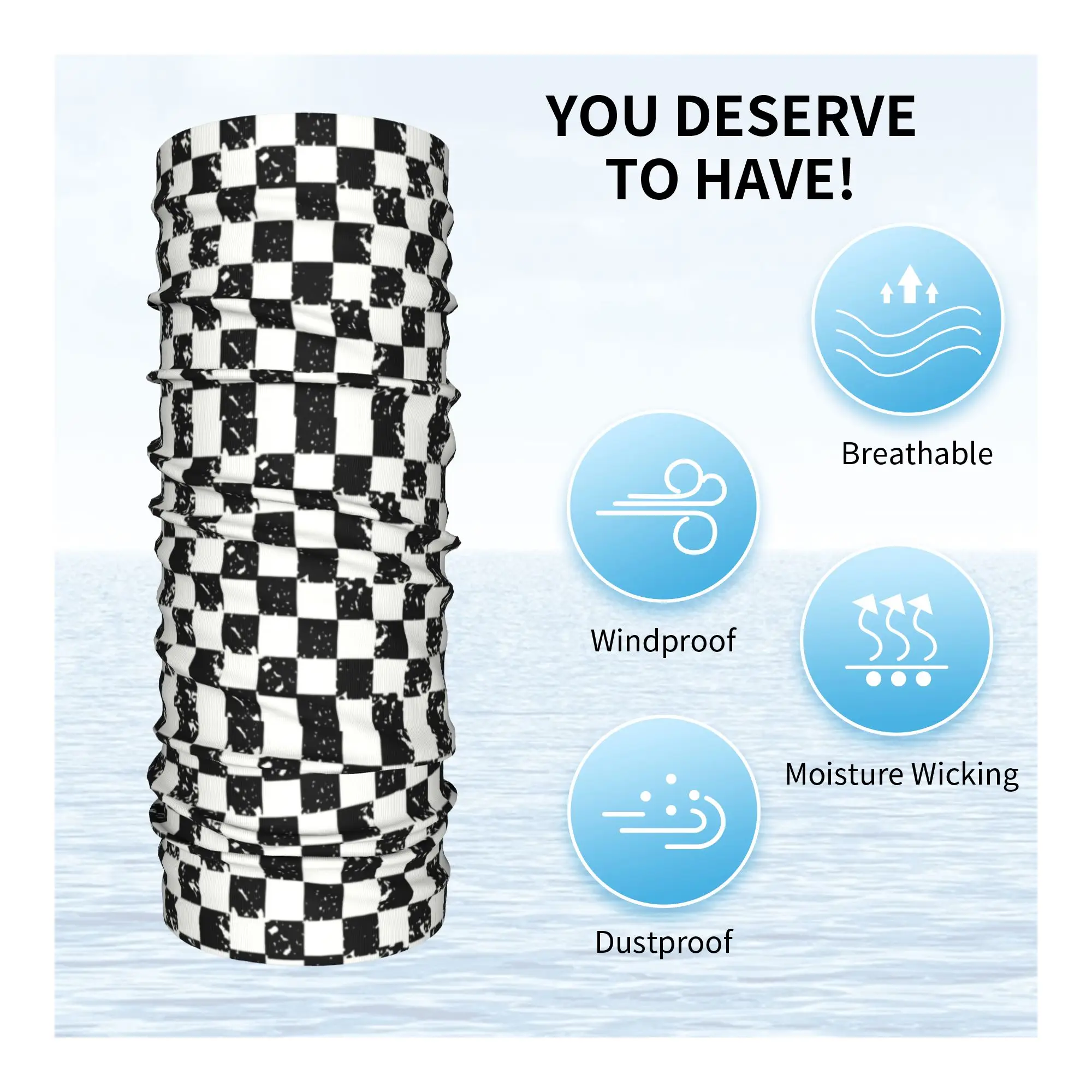 Custom Retro Checkered Flag Winter Headband Neck Warmer Men Women Ski Cycling Tube Scarf  Face Bandana Gaiter view 3