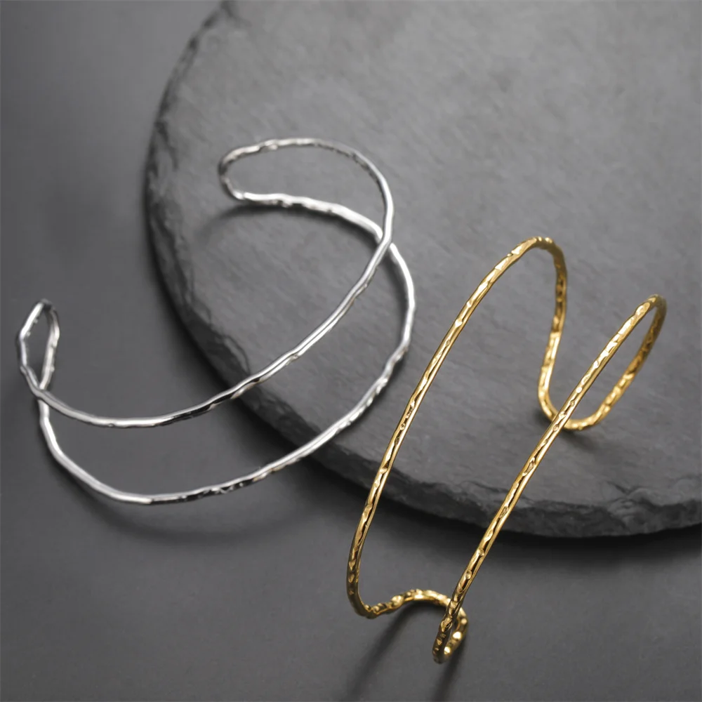 Simple C Shape Bracelets for Women Stainless Steel Gold Color Adjustable Open Cuff Bangle Jewelry Double Layered Bracelet Gifts