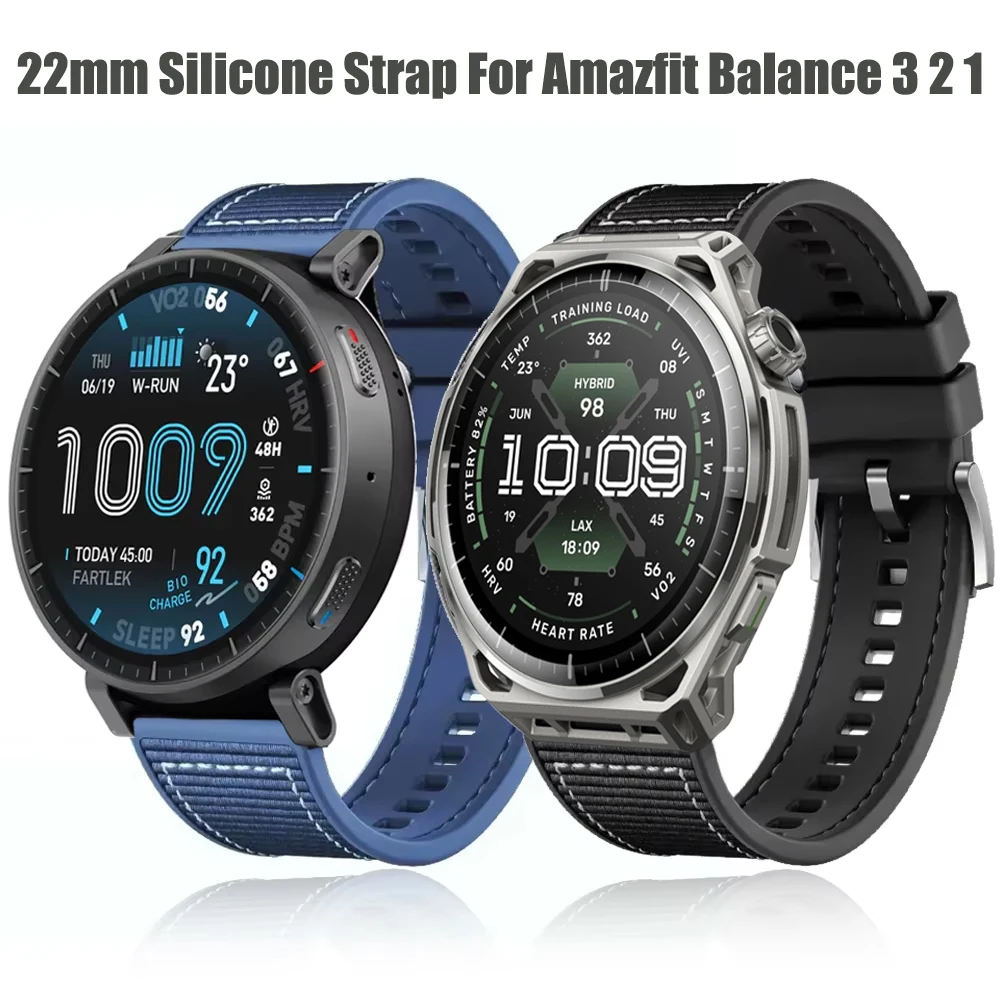22mm Composite Silicone Strap for Xiaomi Watch 5/S4-S3 OPPO Watch 4 Pro/X X2 Nylon Bracelet for Amazfit Active Max Balance 3/2/1