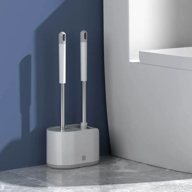 Set Pembersih Toilet Rumah Tangga Dua Kepala dengan Sikat Silikon Kuat, Dapat Digunakan Kembali, Mudah Dipasang, dan Tidak Sekali Pakai