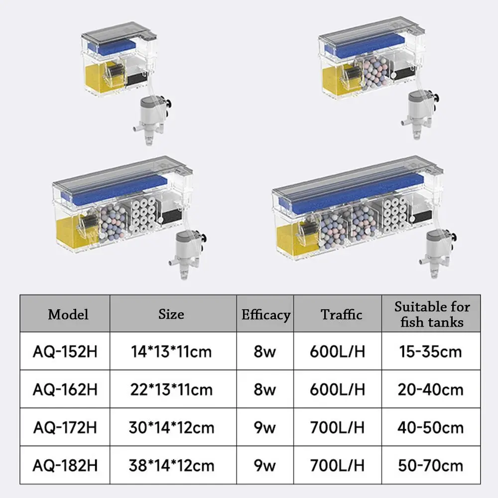 3 In 1 Fish Tank Wall Mounted Built-in Waterfall Filter Box Circulating Silent Circulating Water Purifier for Home
