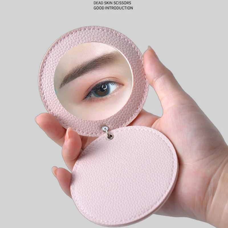Miroirs compacts incassable en acier inoxydable, avec manchon en cuir PU, Mini miroir de maquillage Portable pour sac à main de poche de voyage