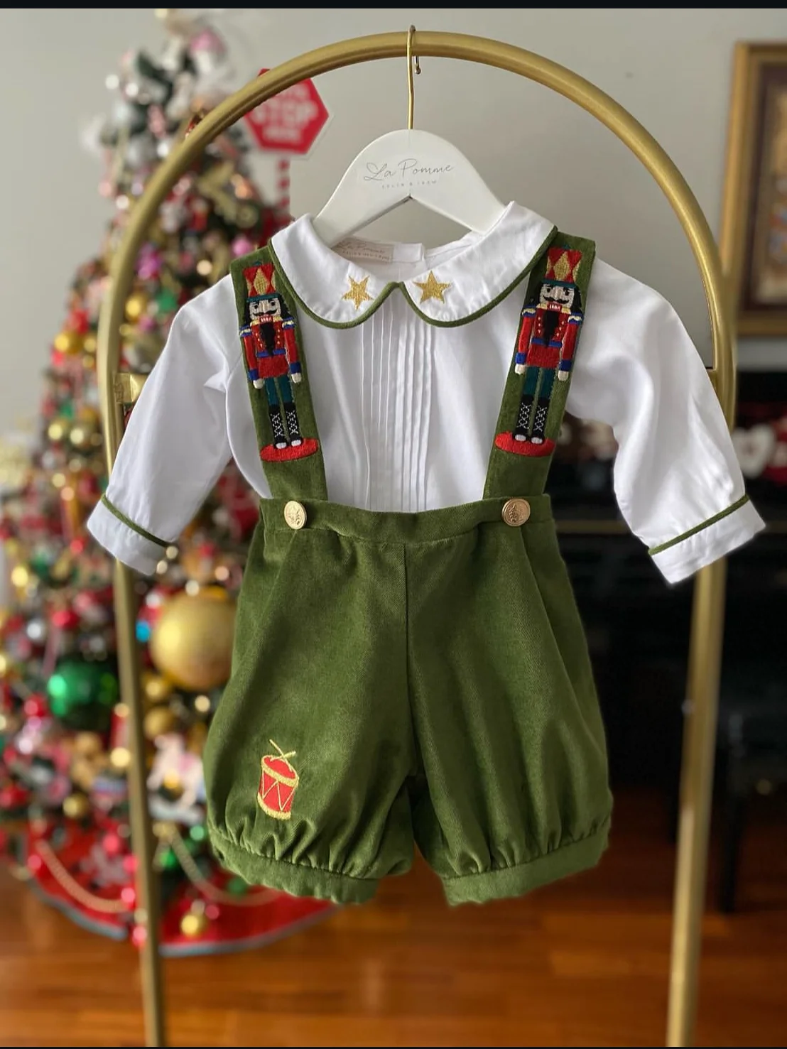 Baby Girl Burgundy Green Christmas Tree Embroidery Turkish Vintage Princess Dress Nutcracker Boy Suit for Christmas Photography