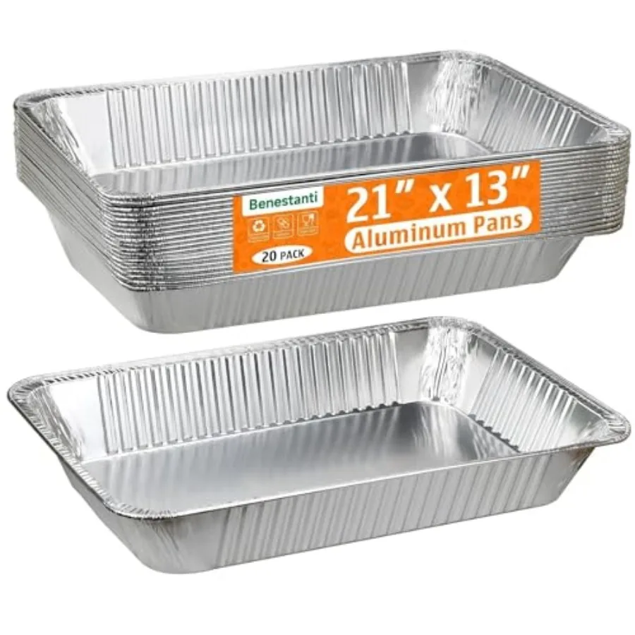 

21"x13" Full Size Aluminum Pans, 20 Pack Heavy Duty Deep Disposable Foil Roasting Pan and Baking Pans, Large Chafing Trays for
