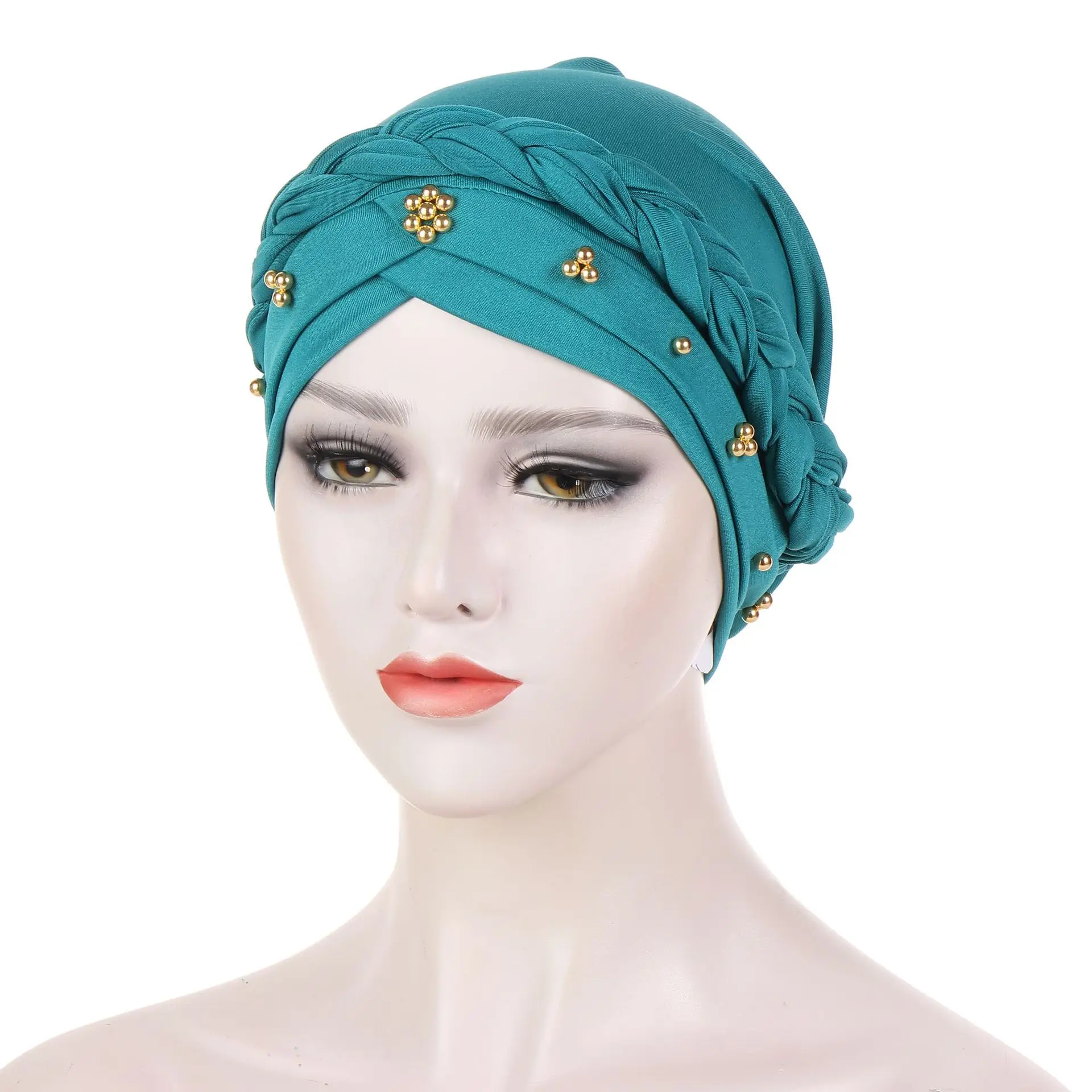 Beading Braid Turban Caps for Women Muslim Beanie Hat Islamic Headwear Female Head Wraps Indian Hats Lady Hair Loss Cover Bonnet