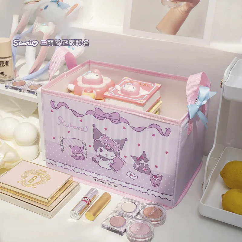 Sanrio cesta de almacenamiento de cosméticos dibujos animados Kuromi organizador de mesa de maquillaje de gran capacidad Melody caja de almacenamiento plegable para varios