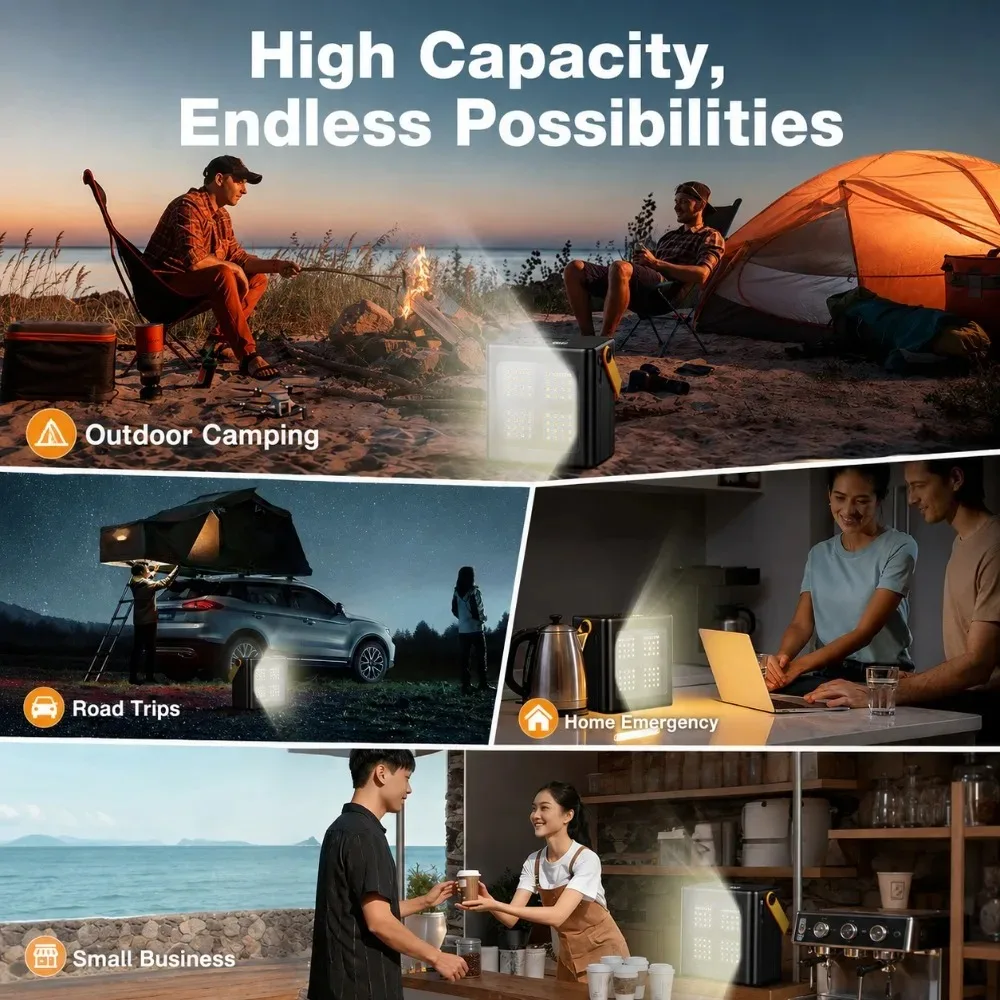 120000mAh Portable Power Station Solar Power Bank Built-in Cable LED Light External Battery for Outdoor Camping Travel Emergency view 6