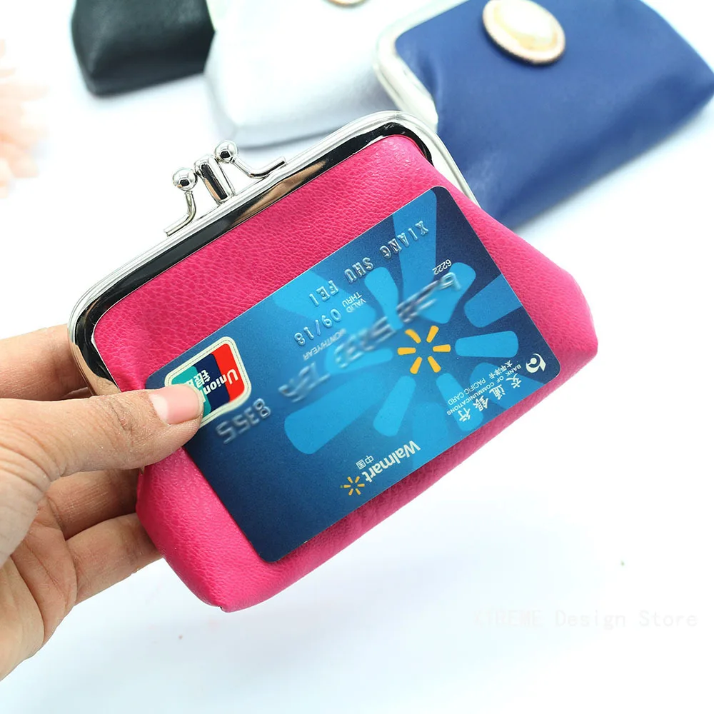 New Women Coin Purse Candy Color Double Layer Card Holder Girls Simple PU Buckle Wallet Lipstick Portable Money Purse Pocket Bag