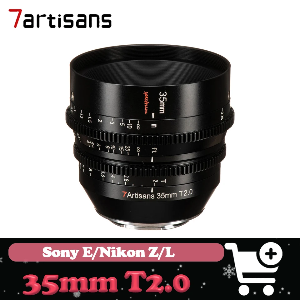 

7artisans Cine Lens 35 мм T2.0 Полнокадровый объектив для камеры с ручной фокусировкой, совместимый с креплением Sony A7S A6000 Nikon Z50 L