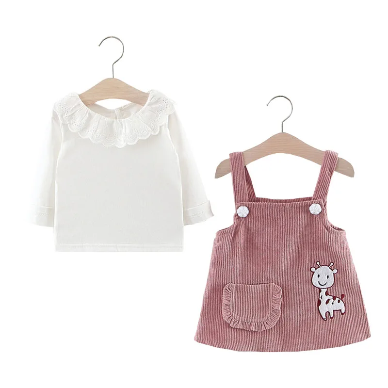 

Girls skirt suit female treasure 0-2 years old baby T-shirt suspender dress two-piece deer Cartoon fawn Children girl clothing