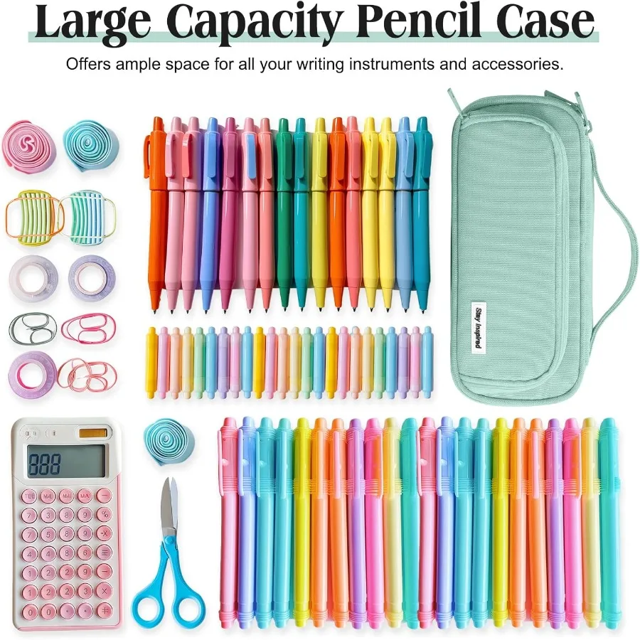 女の子と男の子のためのハンドル付きの大きなペンケース - 学校やオフィス用品のための可愛い整理ポーチ、収納に最適