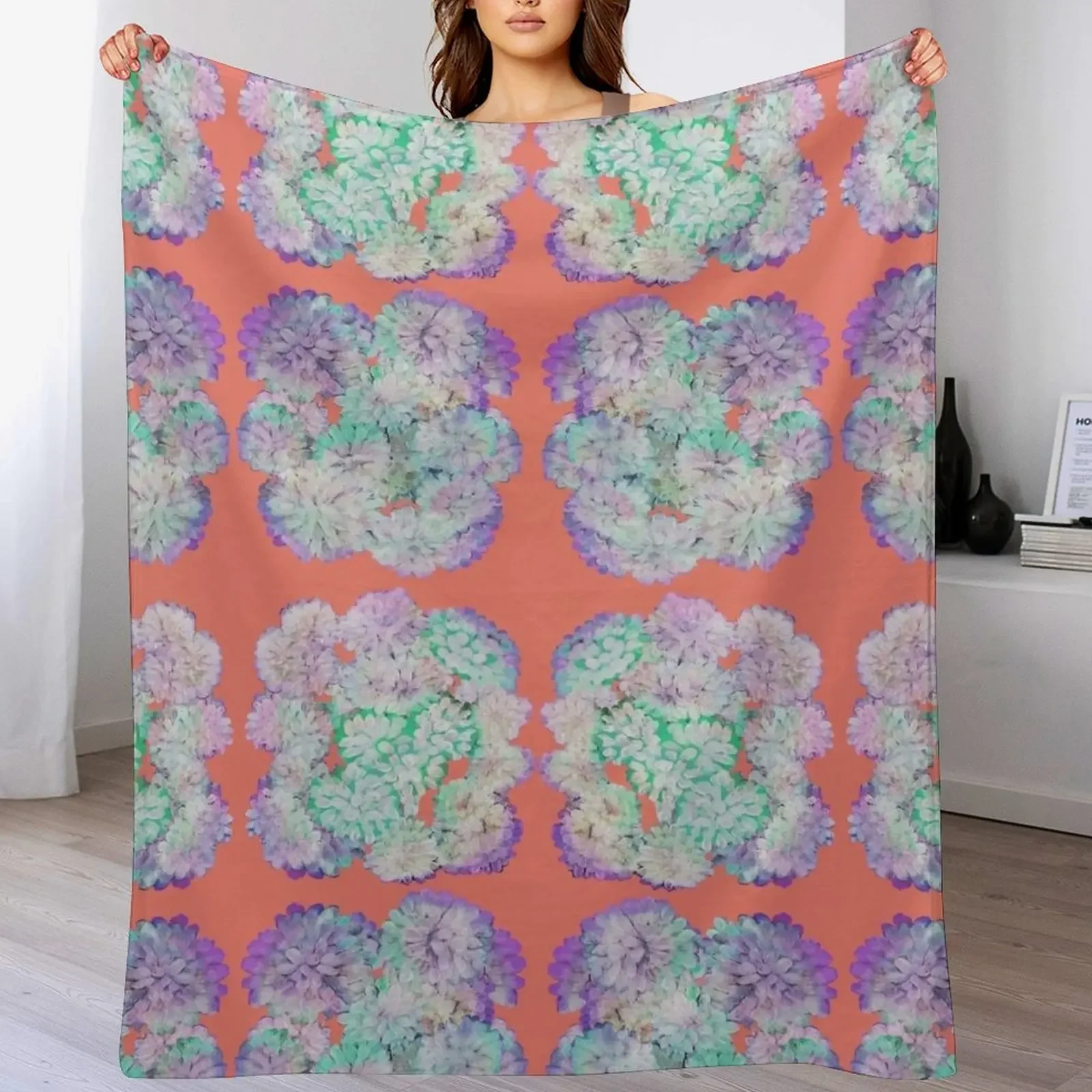 Blooming Flower Painting-Coral Throw Blanket Cozy Light Blanket for Travel Camping Picnic