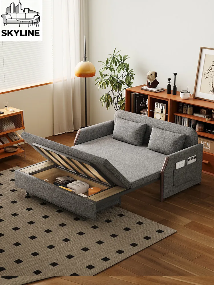 Single Foldable Sofa Bed, Solid White Ash Wood Frame, Fabric Upholstery, Compact Dual-Use Sleeper