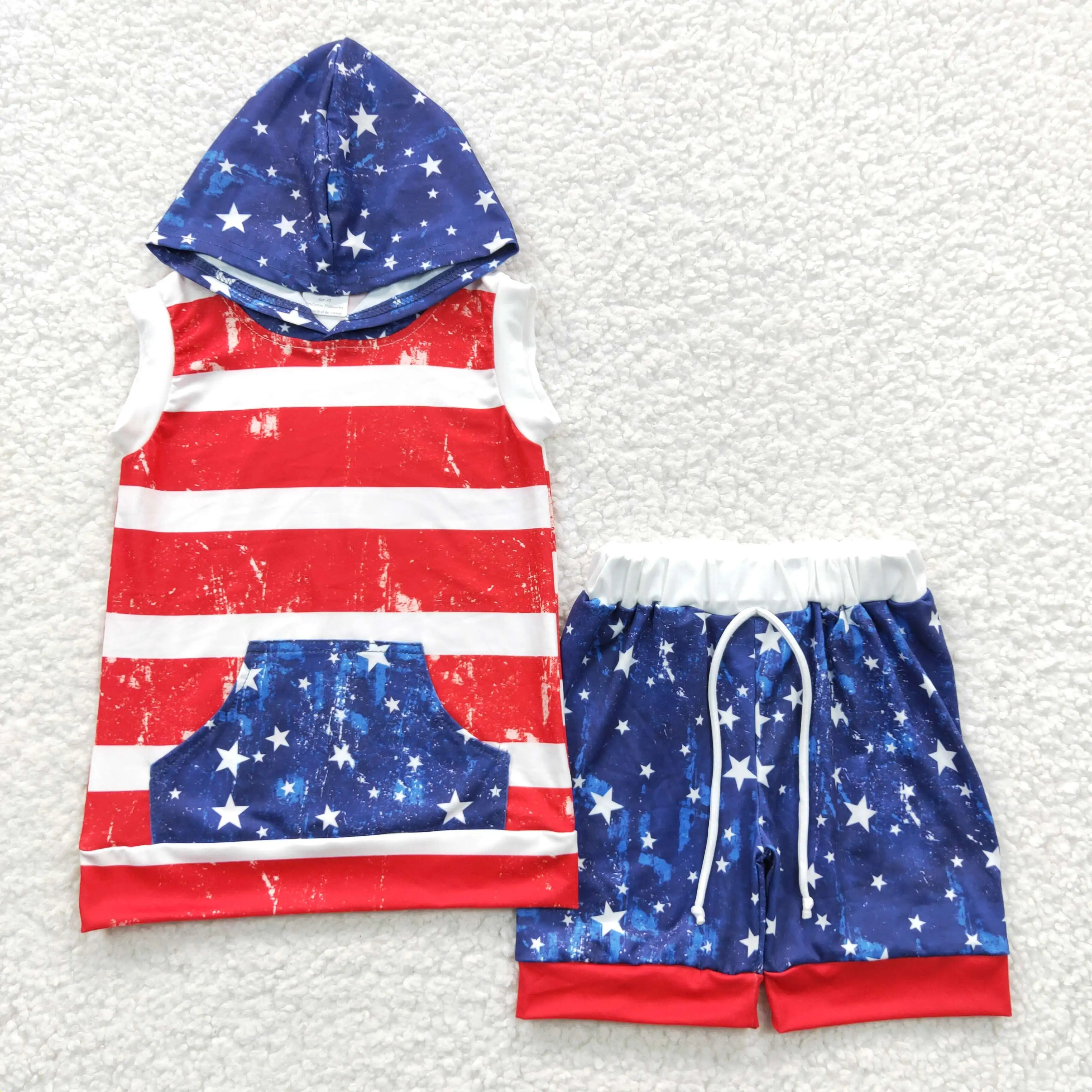 

2023 Latest Design RTS Little Boys Patriotic Outfits Baby Toddler Hoodie Sets 4th Of July Kids Clothes