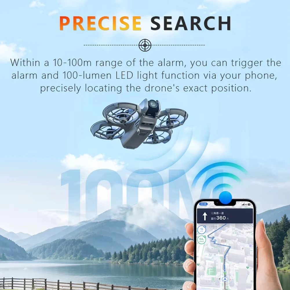 Drone Alert Tracker for DJI Neo 120dB Loud Buzzer Locator with LED Light Anti Lost Theft Alert GPS Positioning System Accessory