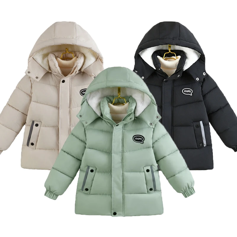 -30 ℃ Nueva chaqueta de invierno para niños, Parka larga de Color sólido con forro polar bereber, Parka gruesa y cálida con capucha para niños adolescentes de 4 a 12 años, traje de nieve de algodón