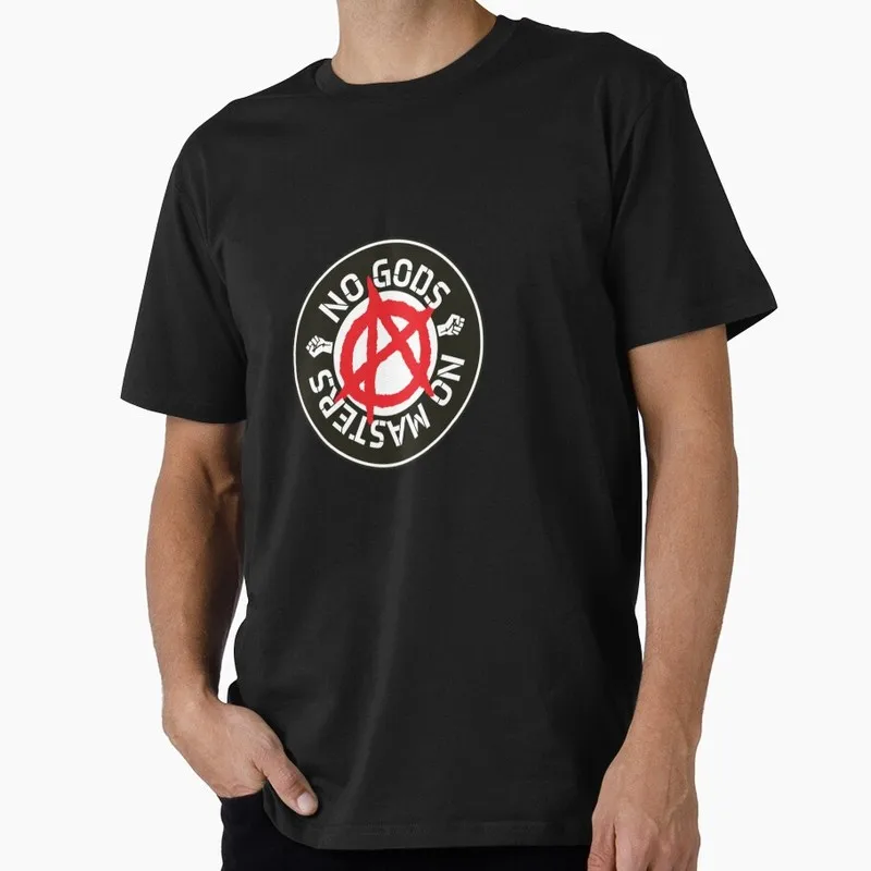 No Gods No Masters Anarchy Symbol Graphic T‑Shirt Anarchist Slogan Punk Rock Rebellion Tops Cotton Short Sleeve Unisex Tees
