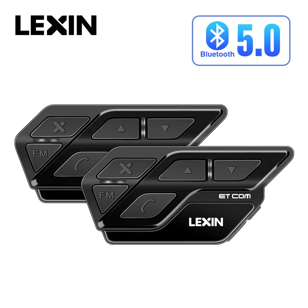 LEXIN 2ks ET COM helma interkom motocykl Bluetooth 5.0 sluchátka, vestavěný FM rádio intercomunicodor moto s 800mah baterie