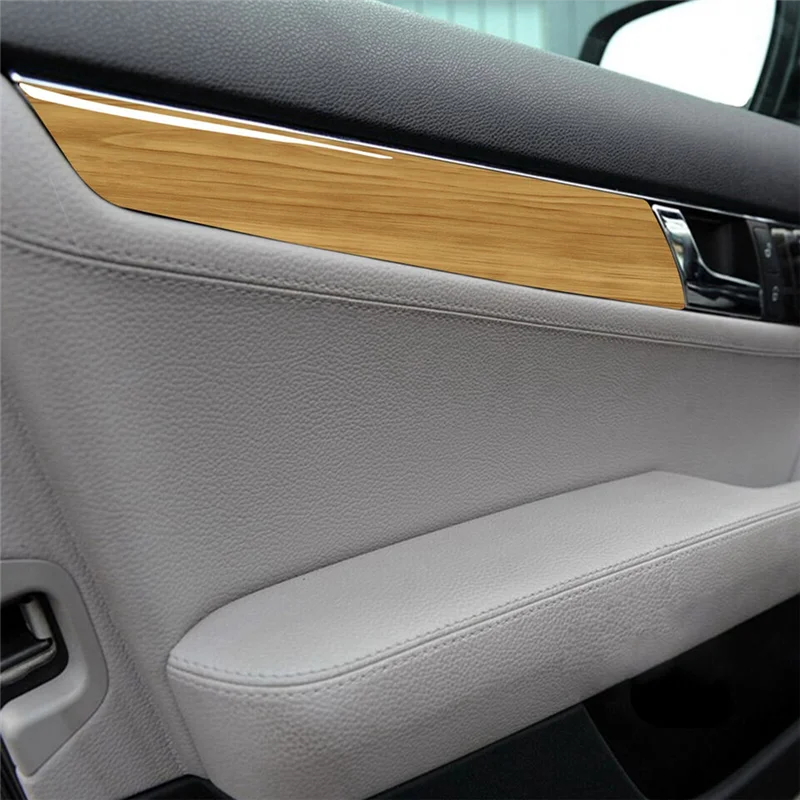 

4PCS Interior Door Panel Cover Trim Yellow Wood Grain For Mercedes C-Class W204 2007-2013 Replacement