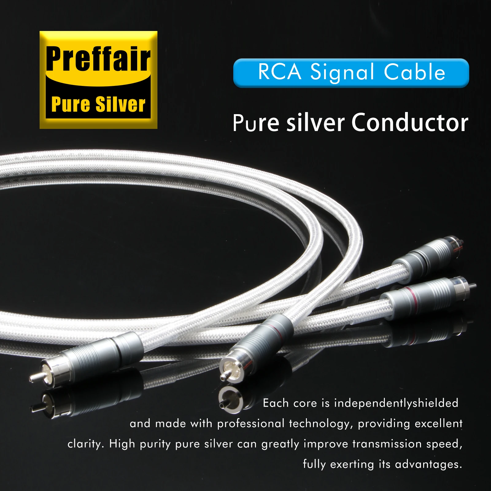 

Hi end rca cable pure silver rca interconnect audio cable solid pss pure silver core silver plated rca connector signal wire