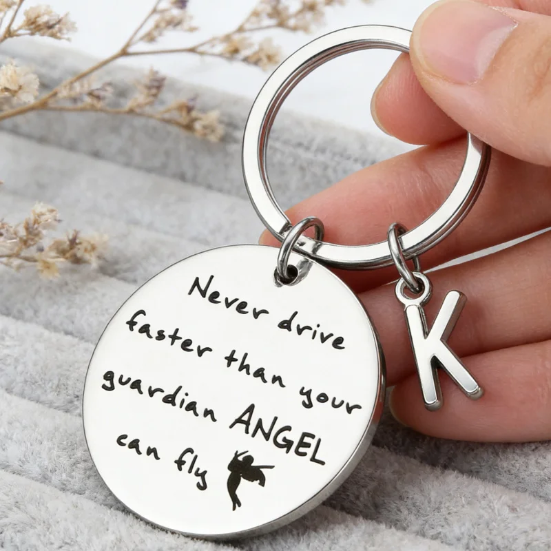 Never Drive Faster Than Your Guardian Angels Can Fly Keychains, Drivers License Congrats Gifts Sweet 16 Birthday Gifts