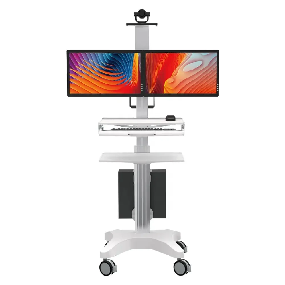Modern ABS plastic aluminum medical workstation trolley bracket mobile hospital trolley for clinic use