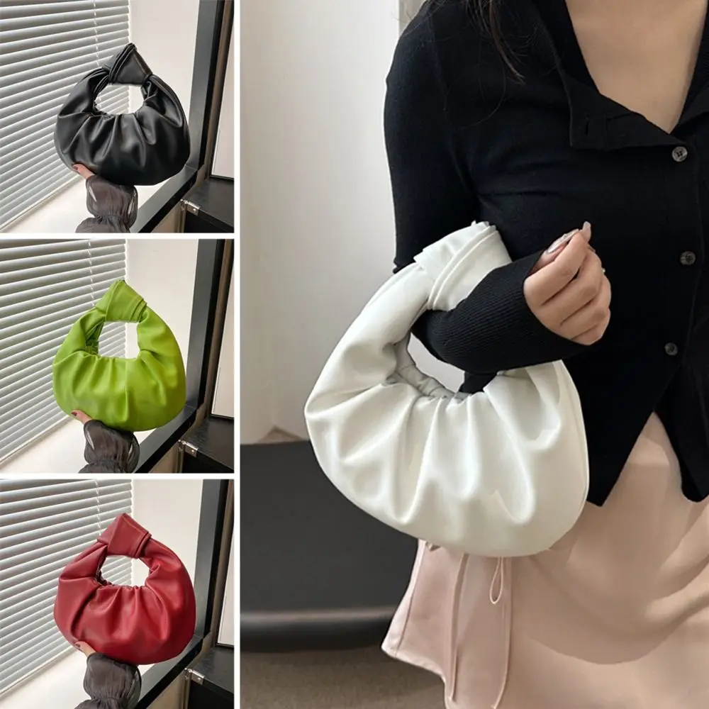 

Simple PU Leather Shoulder Bags Large Capacity Lightweight Handbags Solid Color Underarm Bags for Women Girls