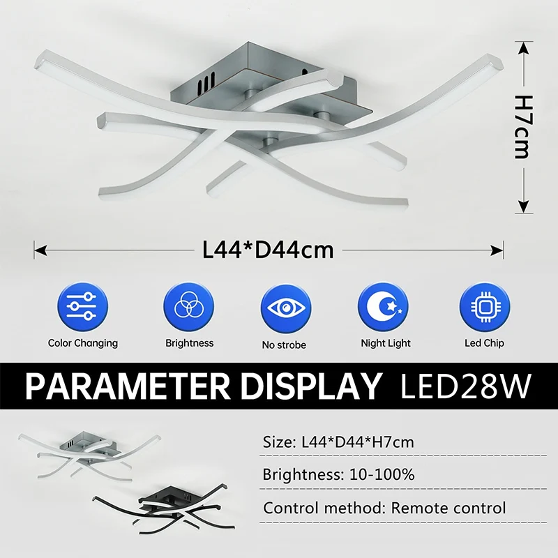 Imagem -05 - Lâmpada Moderna do Teto com Linha Modelo Simples Projeto Curvo Luzes do Painel Sala de Estar Sala de Jantar Quarto Varanda 28w