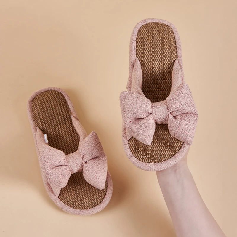 Women's Slippers for Spring, Autumn, and Summer, Indoor Home Non-Slip Wooden Floor Silent Slippers for All Seasons with Bowknot image 3