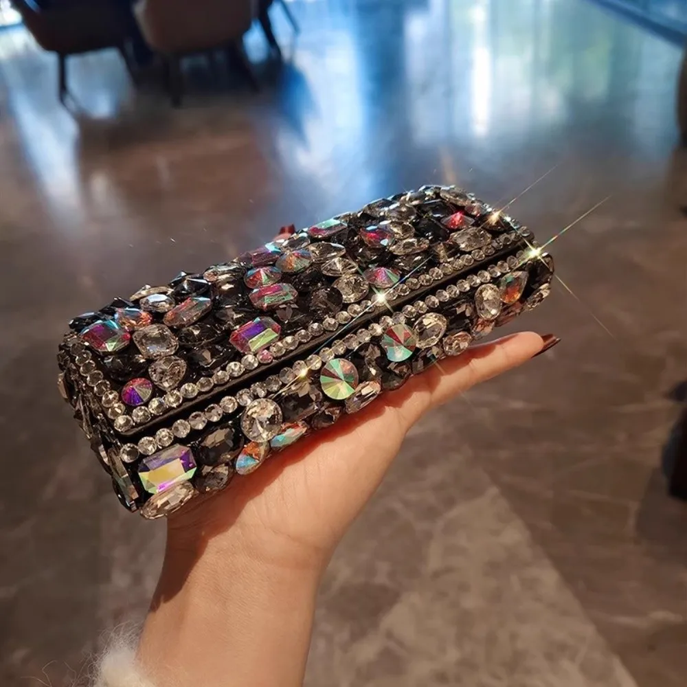 Portable Rhinestone-inlay Glasses Case Shiny Leather Eyewears Storage Box Anti-lost Dust-proof Sunglasses Protective Case
