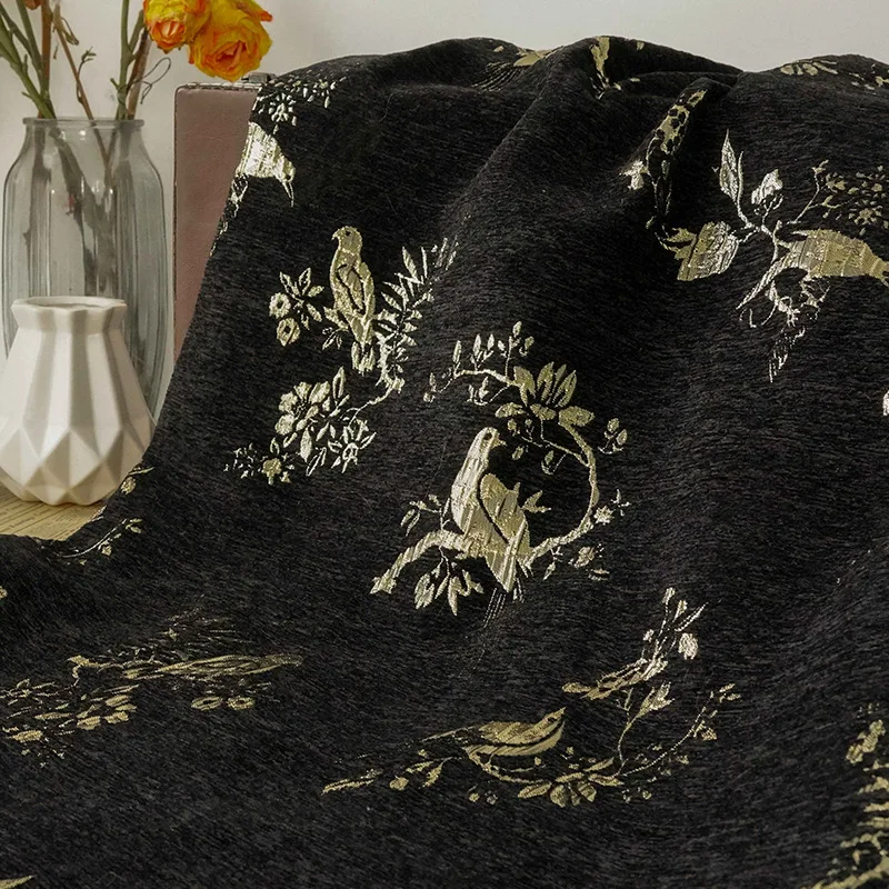 

Китайский стиль, золотой шелк, цветок и птица, жаккардовая ткань, женский жилет Cheongsam, куртка, ткань для шитья своими руками