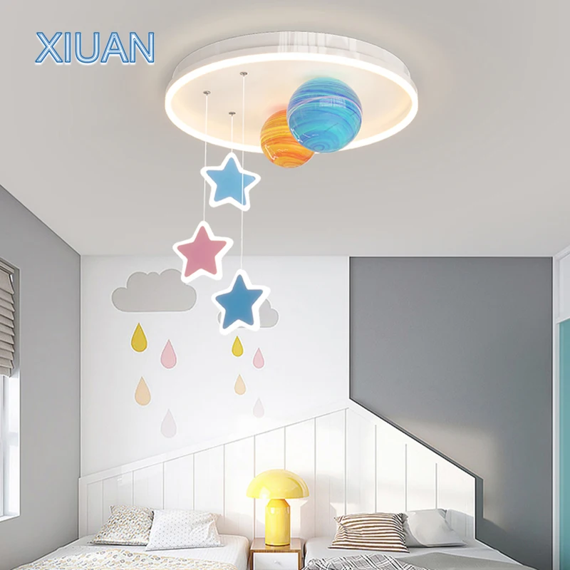 Creative Nursery School Chandelier Lamps Colorful Glass Sconces Planet Universe Star Ceiling Hanging Light Bedroom Kids Decor