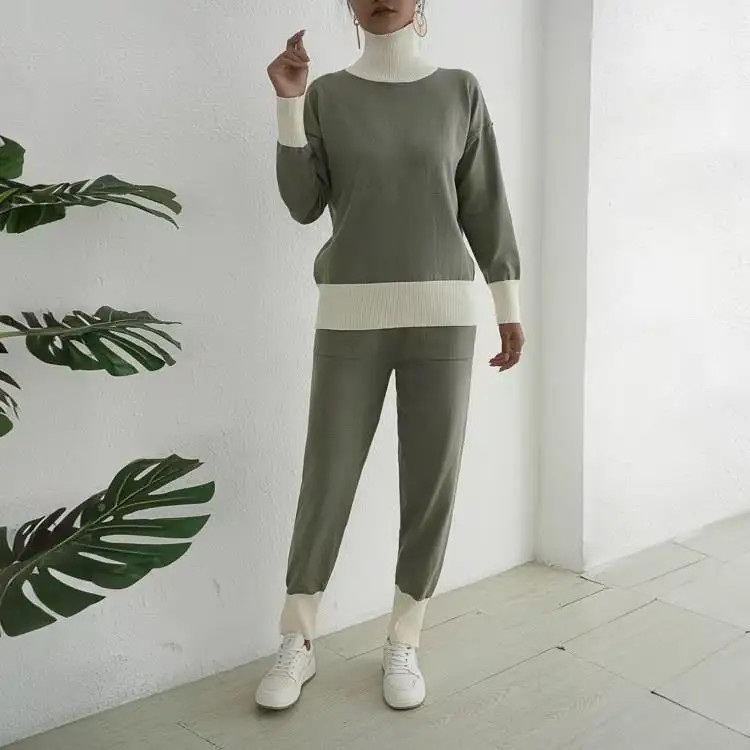Ensemble pull tricoté pour femme, haut, amincissant, pantalon décontracté, taille mi-bas, matériau PVC, automne-hiver